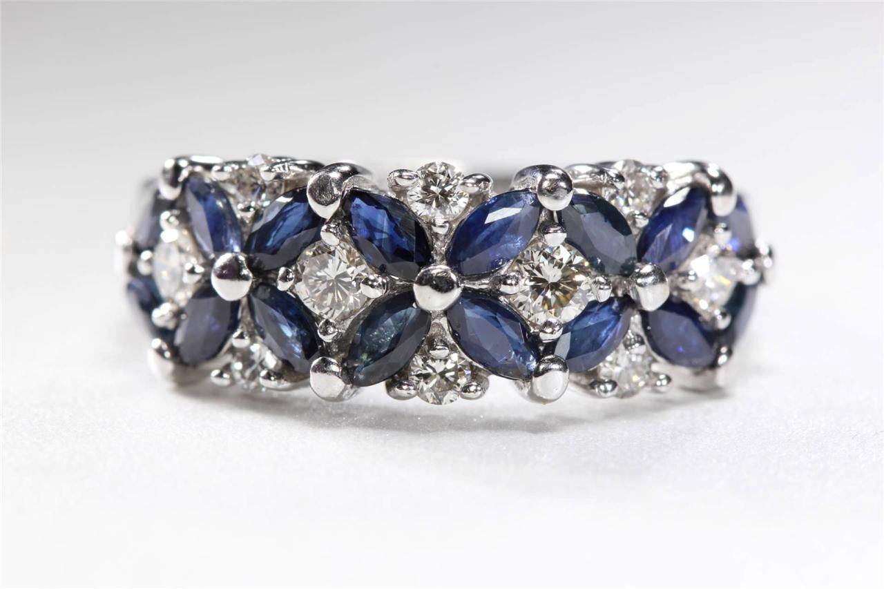 MODERN 14K WHITE GOLD SAPPHIRE & DIAMOND BAND RING 1.80 CT