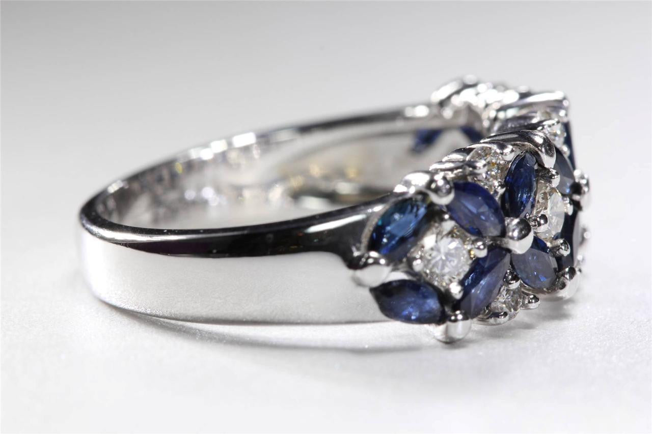 MODERN 14K WHITE GOLD SAPPHIRE & DIAMOND BAND RING 1.80 CT