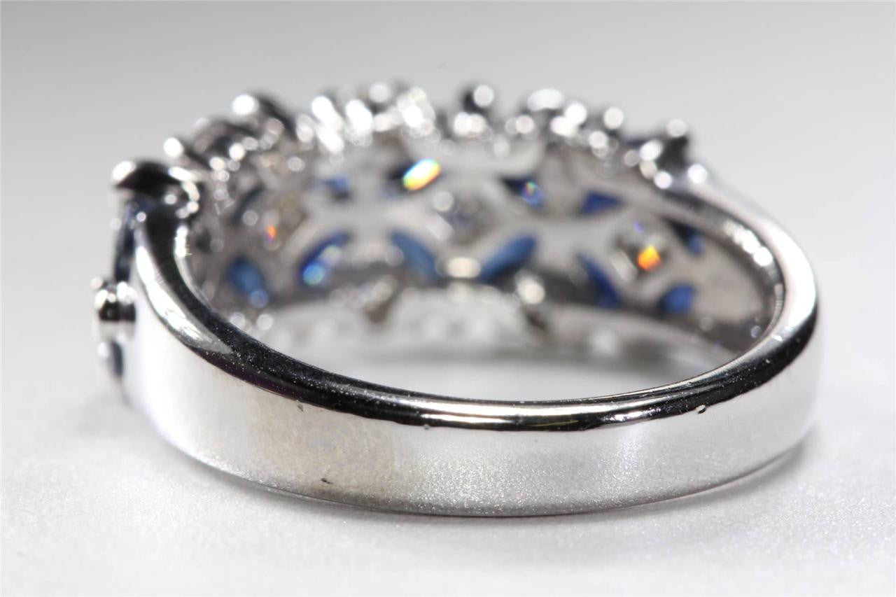 MODERN 14K WHITE GOLD SAPPHIRE & DIAMOND BAND RING 1.80 CT