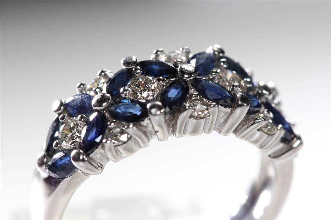 MODERN 14K WHITE GOLD SAPPHIRE & DIAMOND BAND RING 1.80 CT