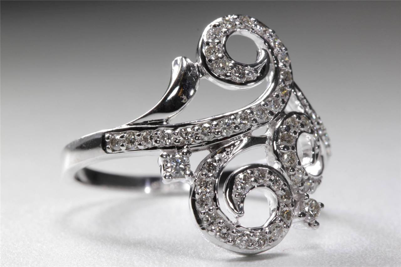 Estate Antique Swirl Ring 14k W Gold Diamond Ring 1930 's