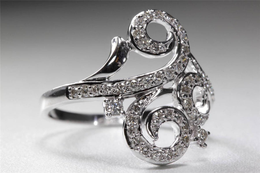 Estate Antique Swirl Ring 14k W Gold Diamond Ring 1930 's
