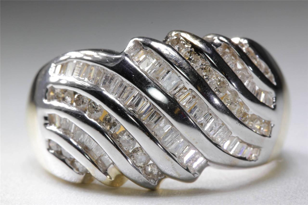 MODERN LADIES BAND BAGUETTE ROUND RING 14K WHITE YELLOW GOLD DIAMOND RING 1.25 Ct