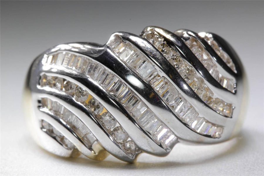 MODERN LADIES BAND BAGUETTE ROUND RING 14K WHITE YELLOW GOLD DIAMOND RING 1.25 Ct