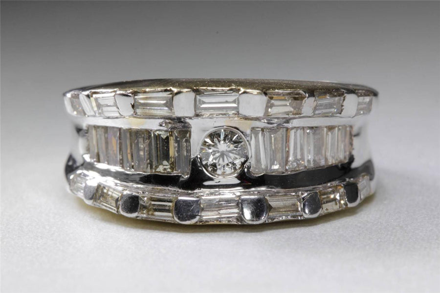 MODERN LADIES BAND BAGUETTE ROUND RING 14K WHITE YELLOW GOLD DIAMOND RING 1.00 Ct