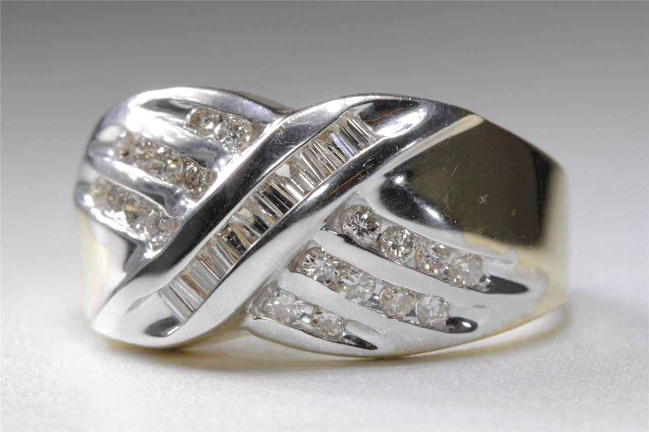 MODERN LADYS BAND BAGUETTE ROUND RING 14K WHITE YELLOW GOLD DIAMOND .80 Ct X