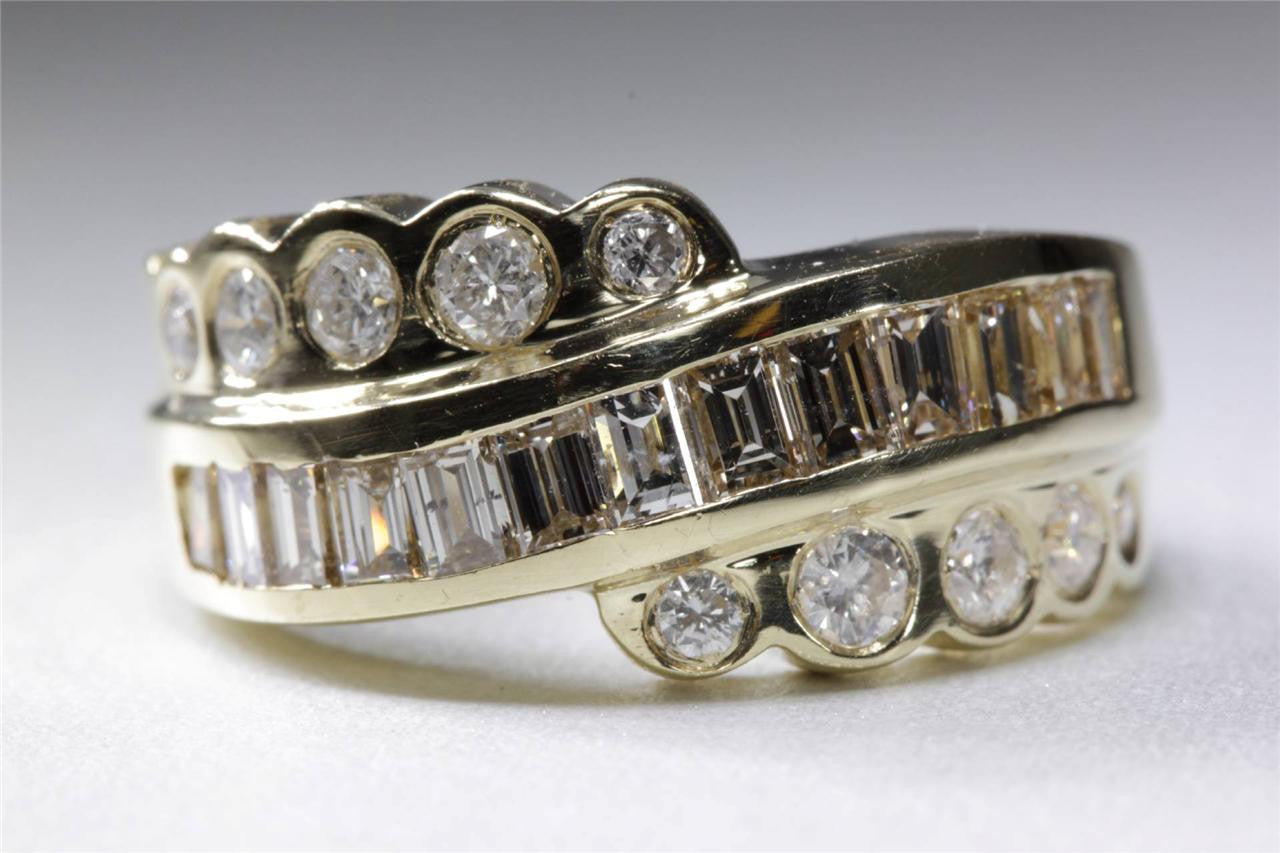 MODERN LADYS BAND BAGUETTE ROUND 14K YELLOW GOLD DIAMOND RING 1.50 Ct