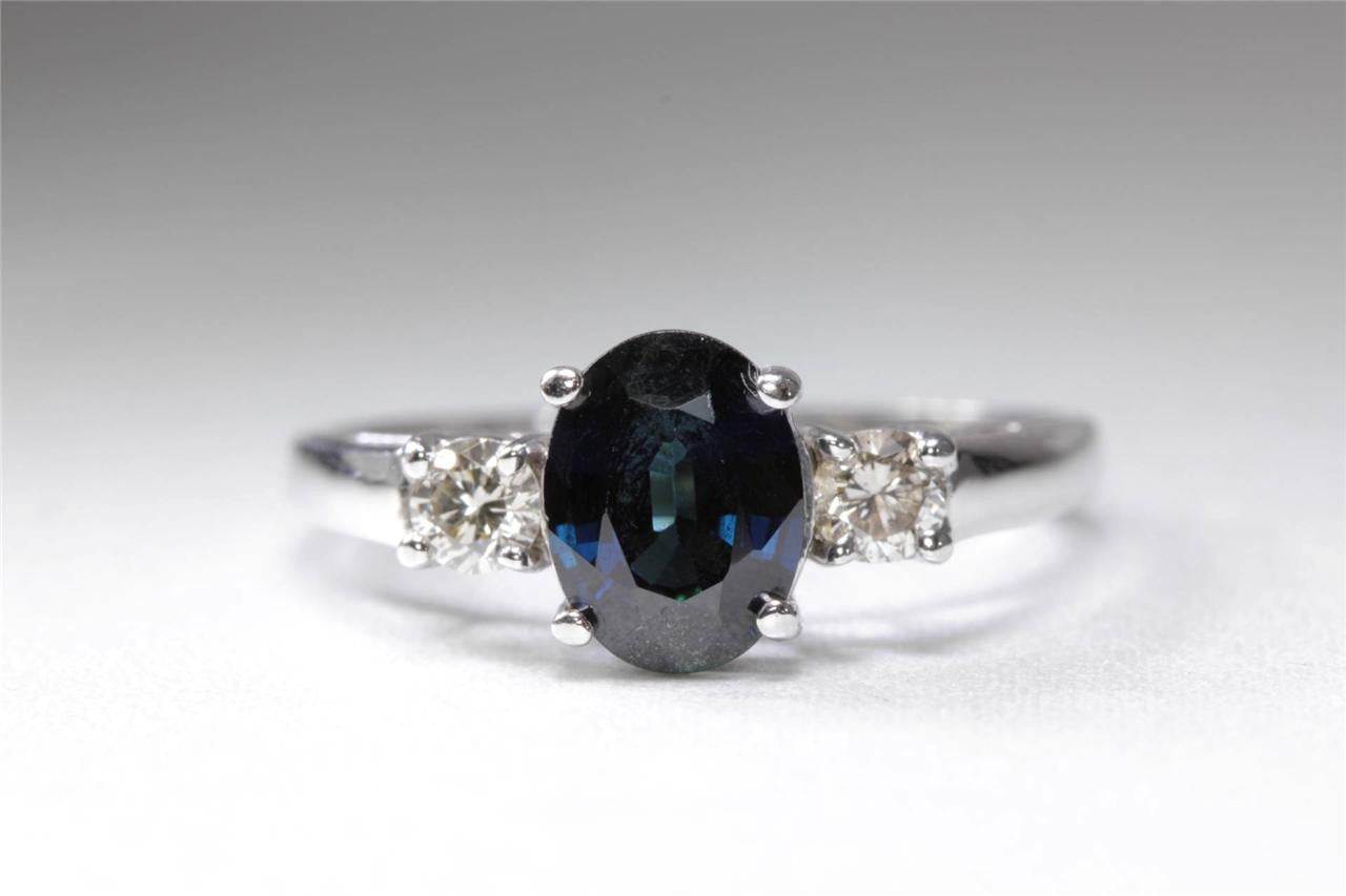 ANTIQUE 14k WHITE GOLD LADIES RING OVAL CUT SAPPHIRE DIAMOND RING 1.32CT