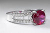 MODERN 14k WHITE GOLD ROUND SOLITAIRE RUBY & ROUND & BAGUETTE DIAMOND RING 3.32C