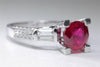 MODERN 14K WHITE GOLD LADIES RING ROUND SOLITAIRE RUBY BAGUETTE DIAMOND 2.14C