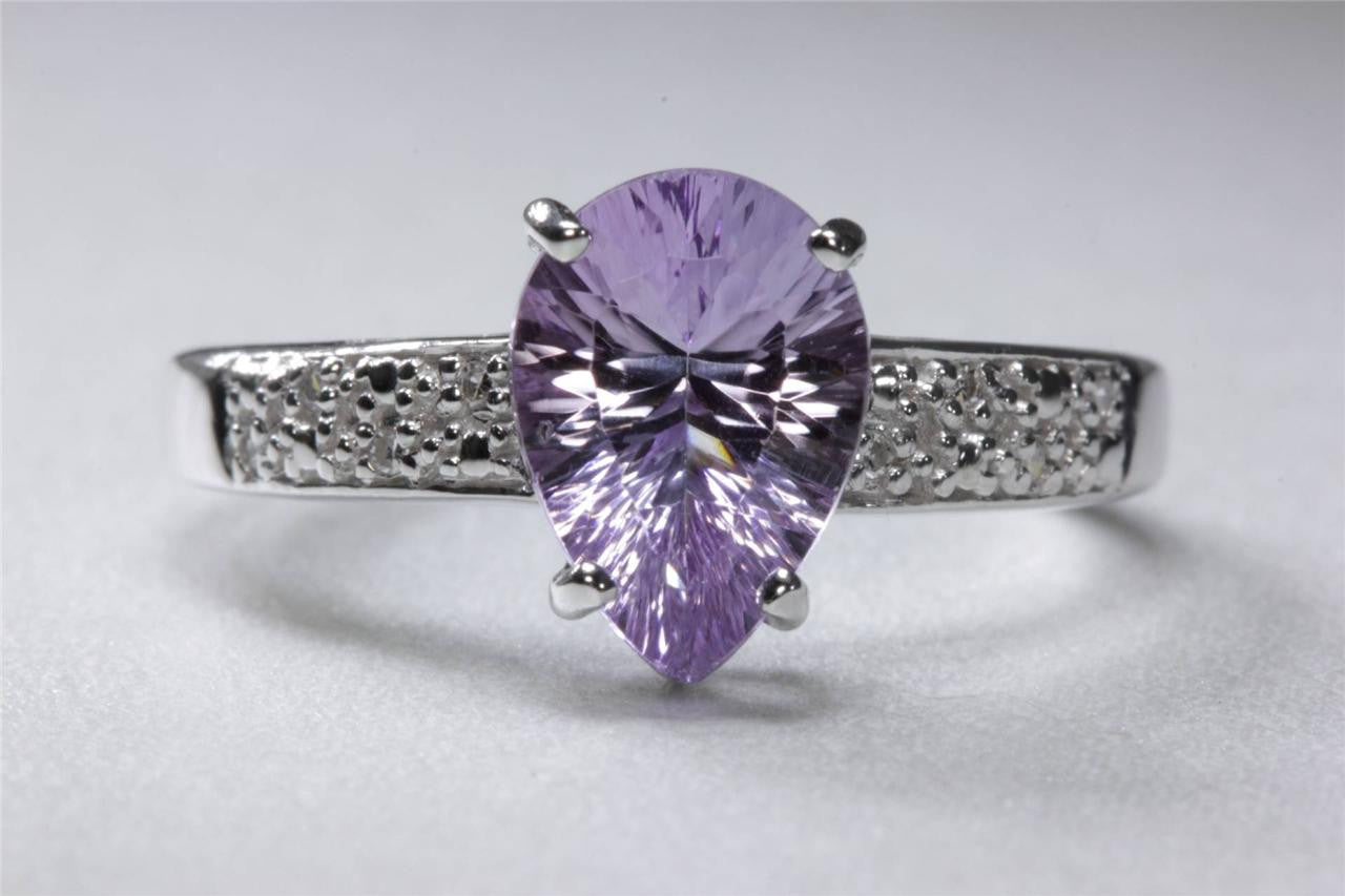 ANTIQUE 14K WHITE GOLD LADIES PEAR SHAPE AMETHYST DIAMOND RING 1.85CT