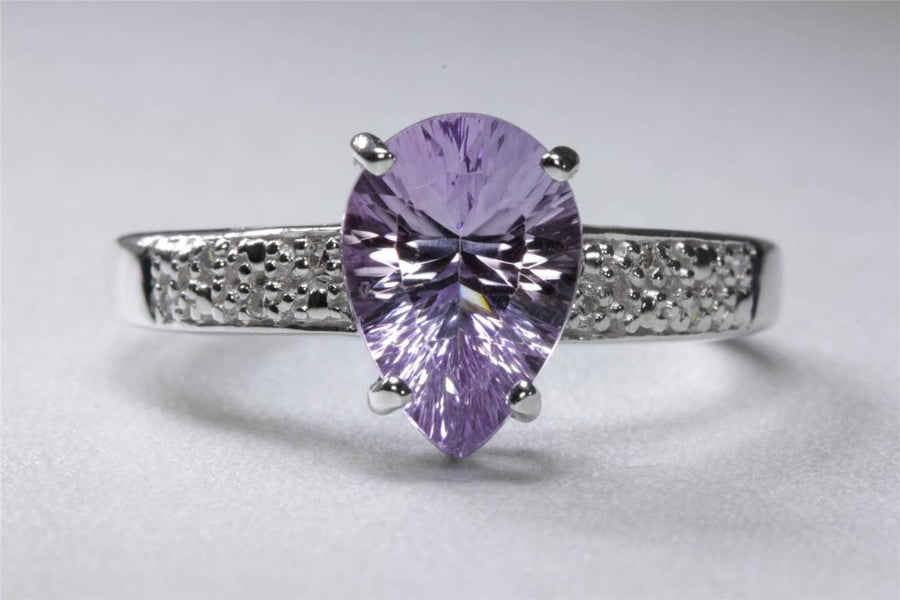 ANTIQUE 14K WHITE GOLD LADIES PEAR SHAPE AMETHYST DIAMOND RING 1.85CT
