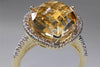 MODERN 14k YELLOW GOLD LADIES RING CHECKERBOARD HEART CITRINE DIAMOND 10.51CT