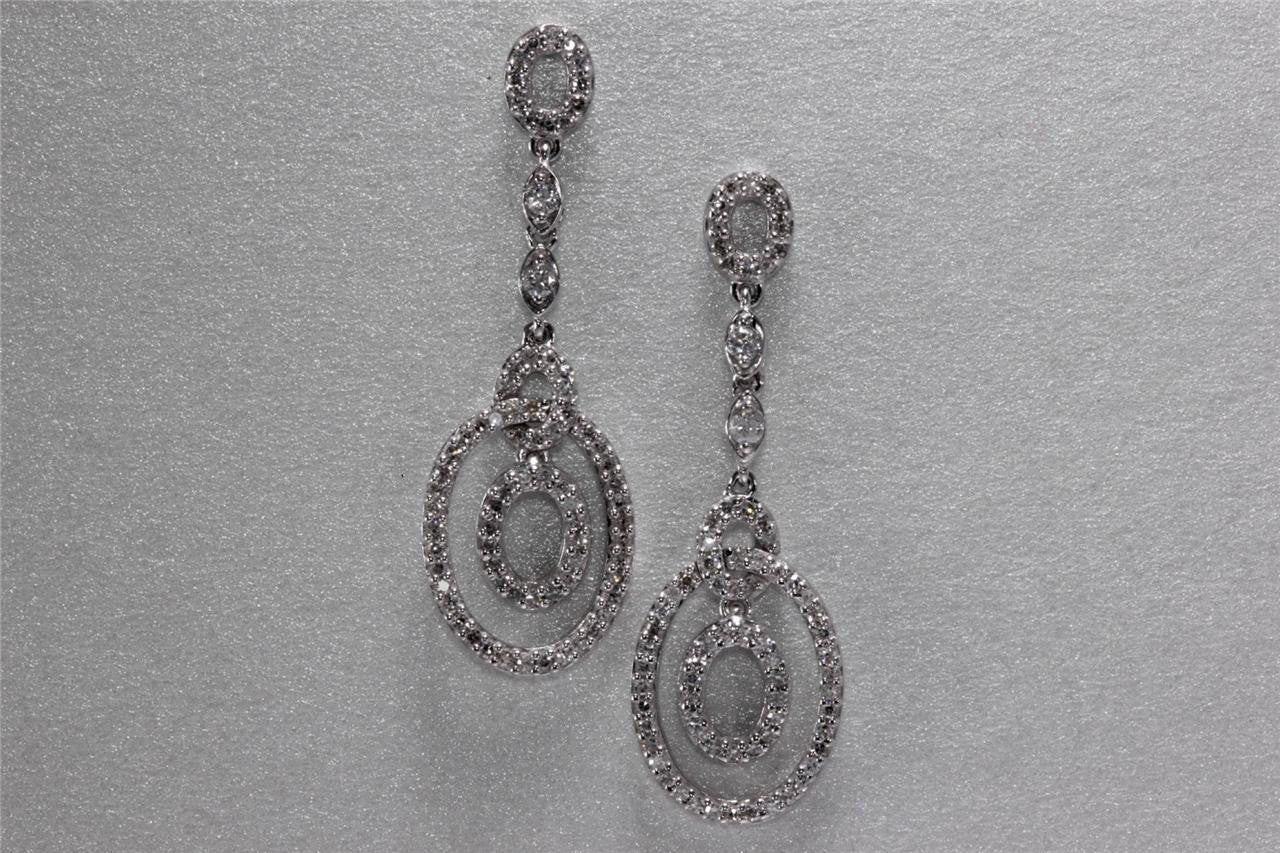 MODERN 14K WHITE GOLD LADYS DANGLE CIRCLE OF LIFE EARRING DIAMOND 1.48CT