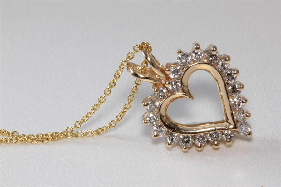 ESTATE 14K Y GOLD DIAMOND FANCY OPEN HEART PENDANT .75 CT & 14K GOLD CHAIN