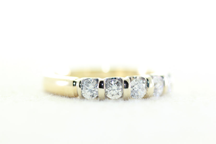 LADIES CHANNEL SET BAR STYLE 14k YELLOW GOLD DIAMOND WEDDING BAND RING