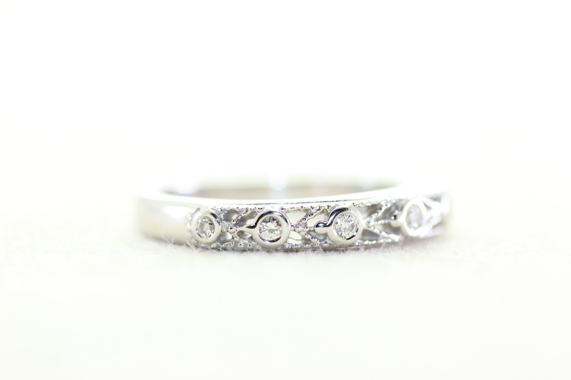 ANTIQUE FILIGREE 14K WHITE GOLD 0.35 CT ROUND DIAMOND WEDDING BAND RING 14KARAT