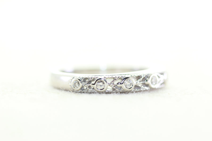 ANTIQUE FILIGREE 14K WHITE GOLD 0.35 CT ROUND DIAMOND WEDDING BAND RING 14KARAT