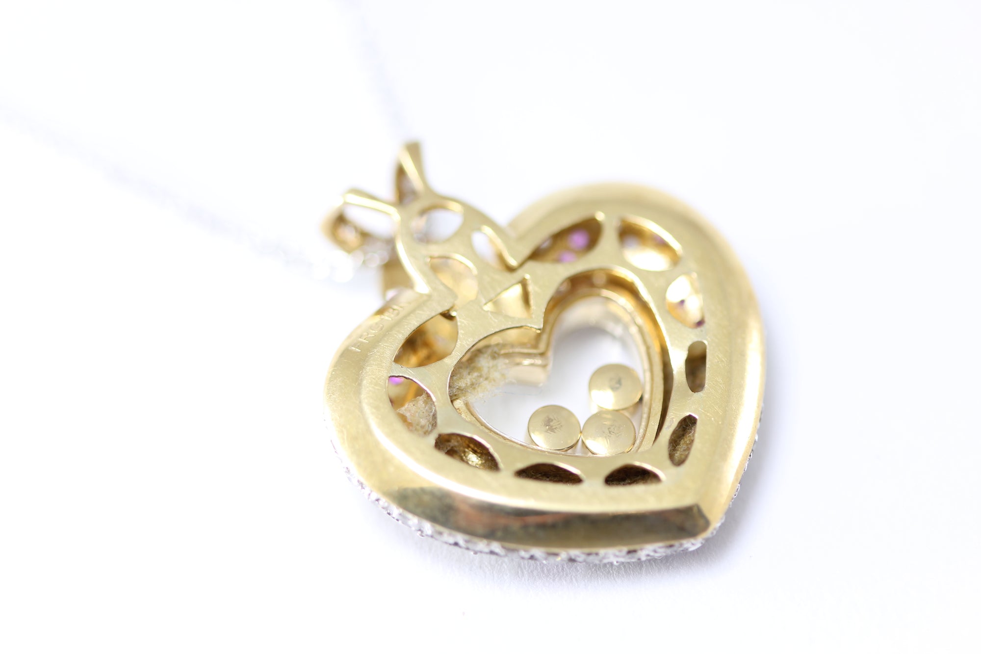 HEART SHAPE HAPPY DIAMONDS LADIES PENDANT AND CHAIN 14k WHITE GOLD