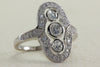 14K WHITE GOLD DIAMOND COCKTAIL RING 3 STONES OVAL LONG 3/4 CT 14CT