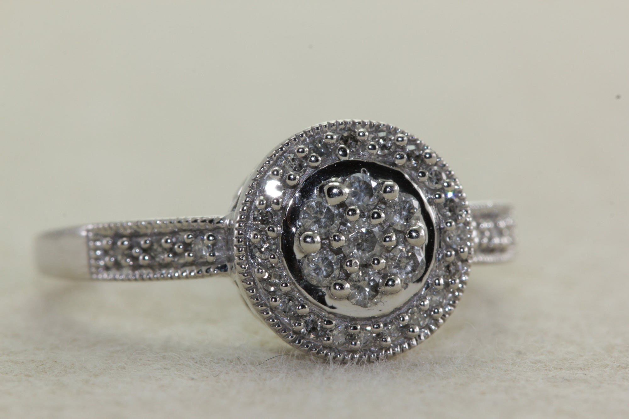 ANTIQUE 14K WHITE GOLD 0.25 POINT DIAMOND CLUSTER ROUND HALO RING ENGAGEMENT