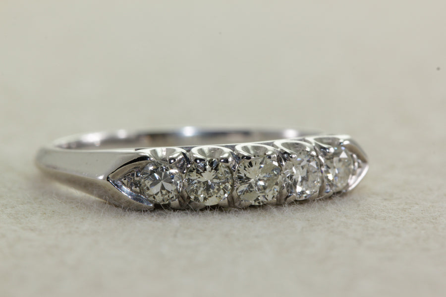 ANTIQUE LADIES 14k WHITE GOLD DIAMOND WEDDING BAND RING