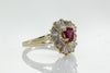 14K YELLOW GOLD NATURAL RUBY PEAR SHAPE & DIAMOND BAGUETTES RING