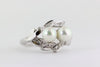 14K WHITE GOLD CULTURED PEARL & DIAMOND HALO LADIES RING
