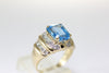 aaa 14K YELLOW GOLD DIAMOND & EMERALD CUT NATURAL BLUE TOPAZ RING