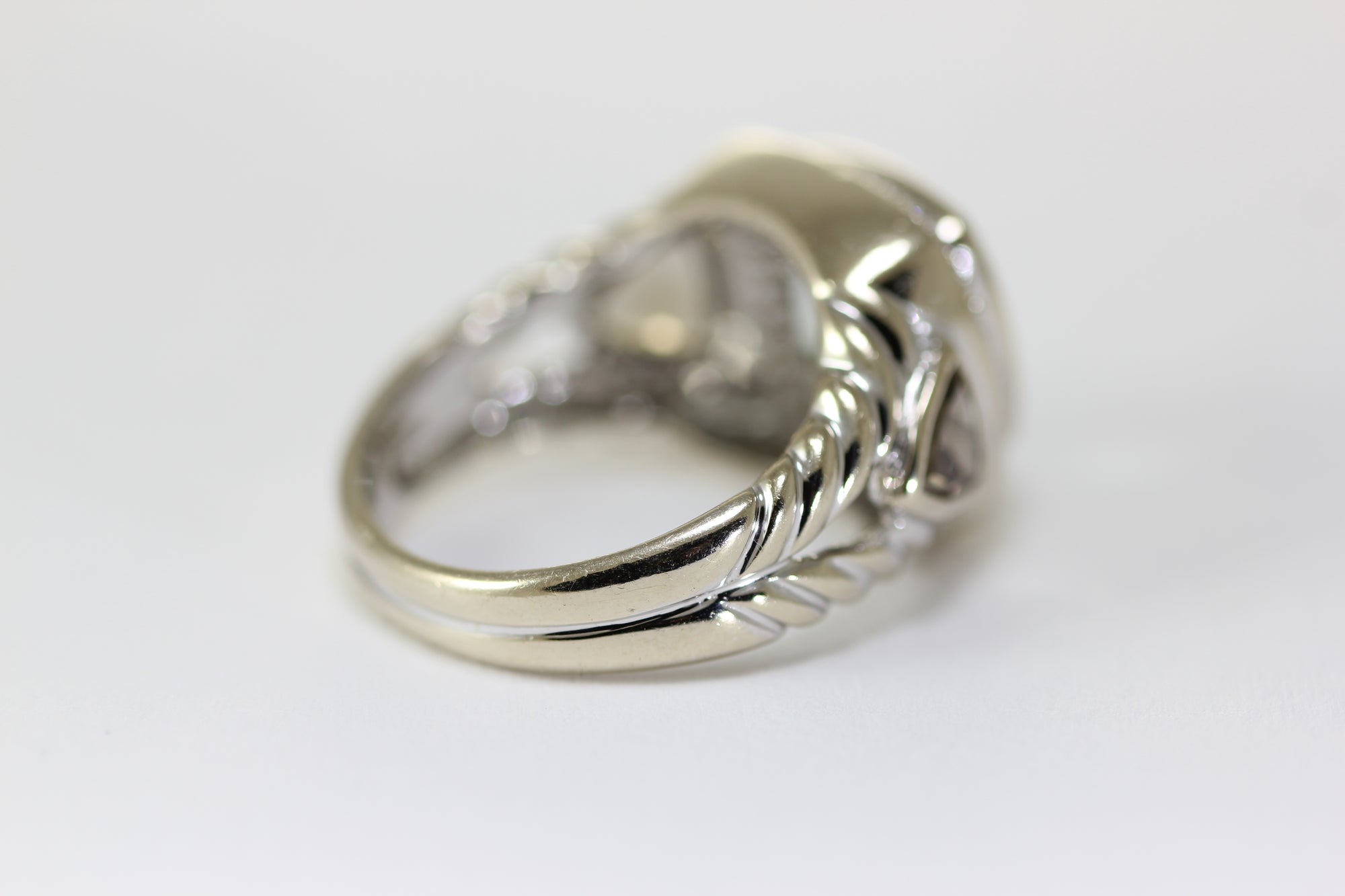 14K WHITE GOLD LADIES PRASIOLITE SMOKY TOPAZ & DIAMOND RING