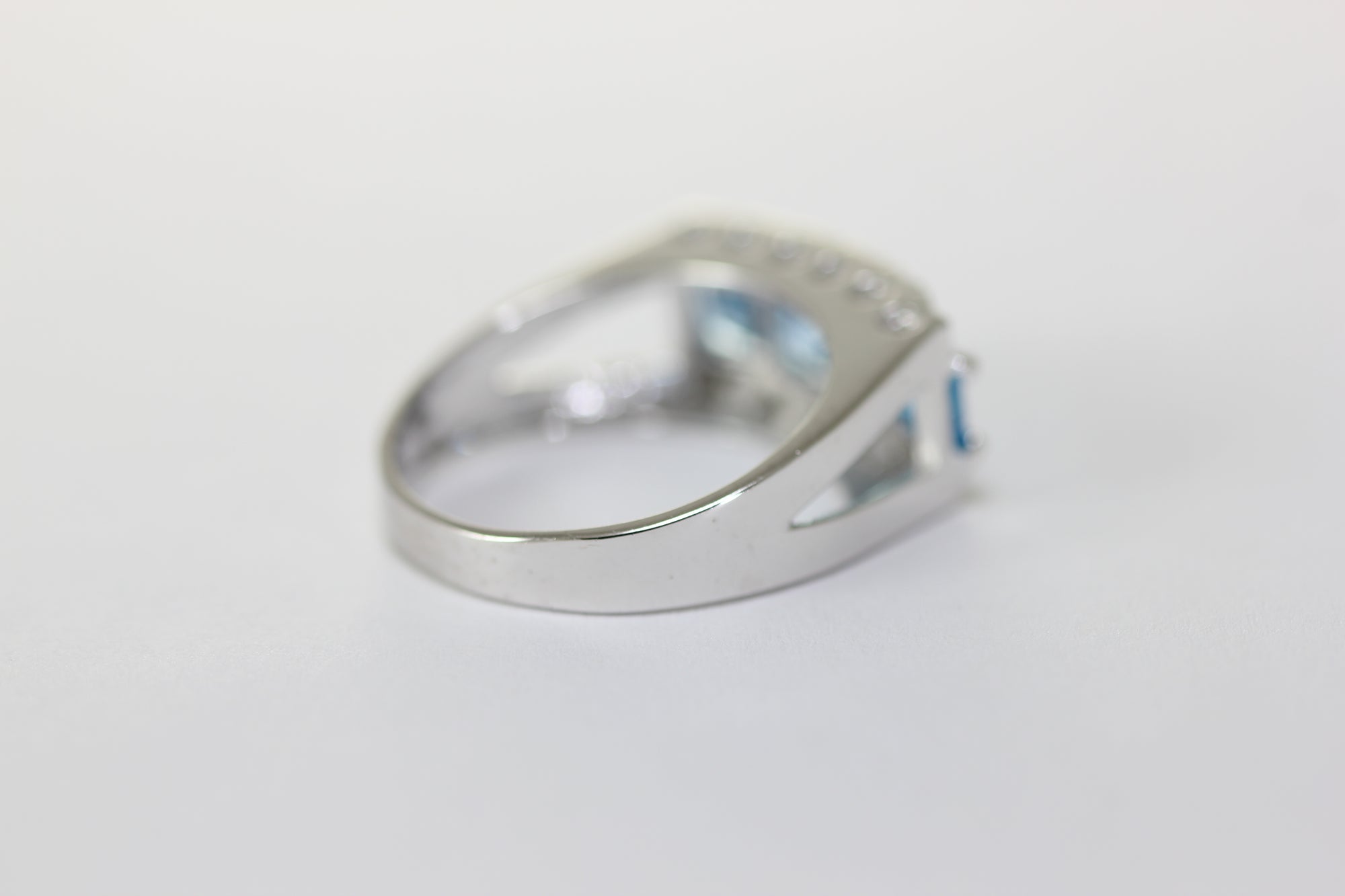 aaa NATURAL PRINCESS CUT BLUE TOPAZ & DIAMOND RING 14K WHITE GOLD