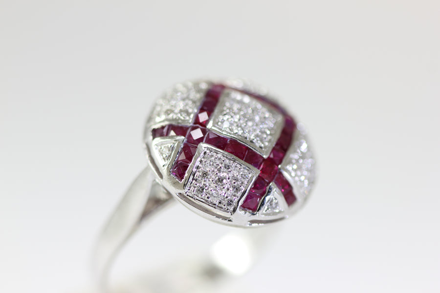18K WHITE GOLD LADIES LUCIEN PICCARD RUBY & DIAMOND RING