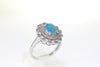 ABC ANTIQUE 14K WHITE GOLD LADIES HELO AUSTRALIAN OPAL & DIAMOND FILIGREE RING