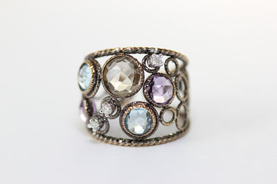14K BROWN GOLD LADIES MULTI COLOR GEM & DIAMOND RING