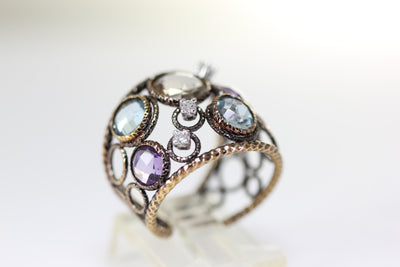 14K BROWN GOLD LADIES MULTI COLOR GEM & DIAMOND RING