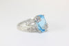 aaa OVAL CHECKERBOARD 14K WHITE GOLD WHITE SAPPHIRE & NATURAL BLUE TOPAZ RING