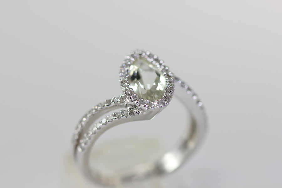 ABC 14K WHITE GOLD LADIES HELO LIME AURA QUARTZ & DIAMOND RING
