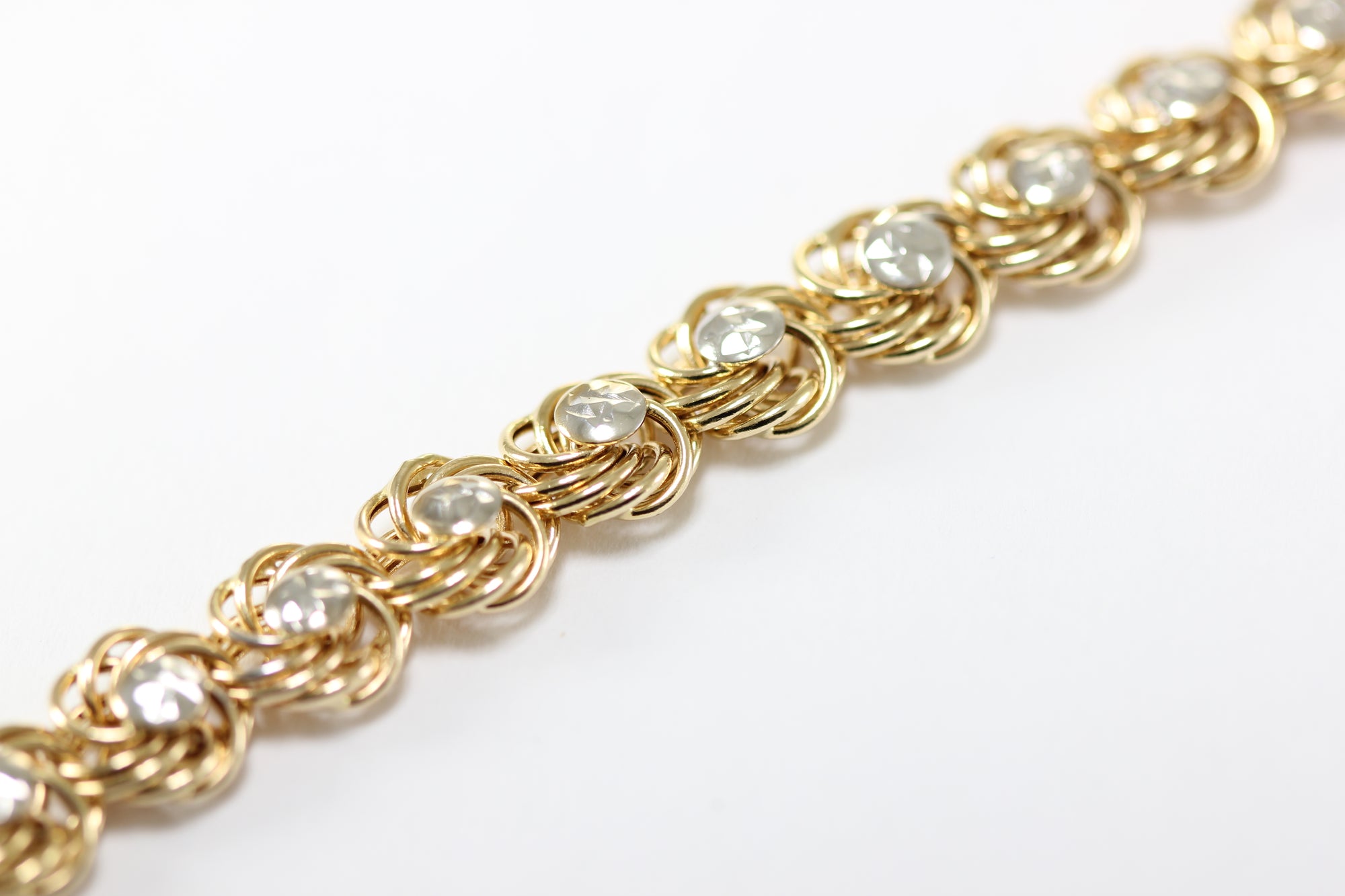 ABC 14K YELLOW & WHITE GOLD LADIES SHINY FLOWER LINK BRACELET