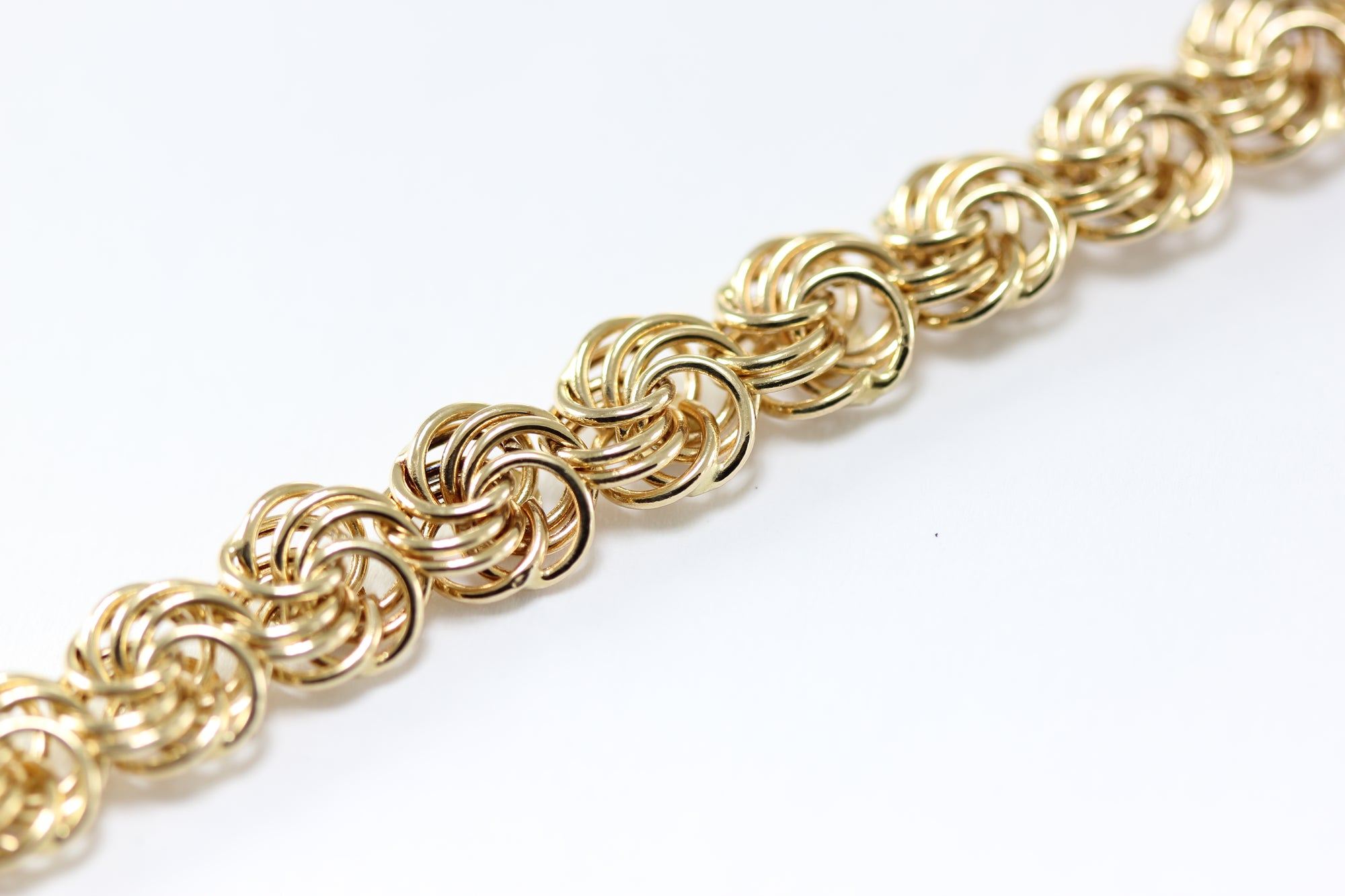 ABC 14K YELLOW & WHITE GOLD LADIES SHINY FLOWER LINK BRACELET