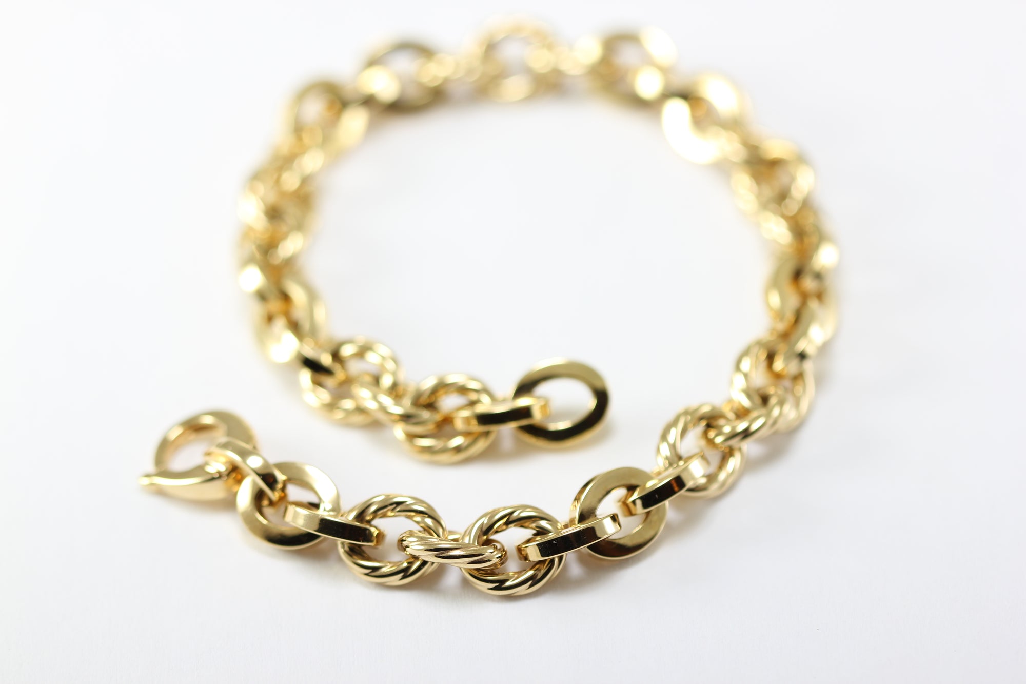 ABC 14K YELLOW GOLD SHINY CABLE LINK LADIES BRACELET