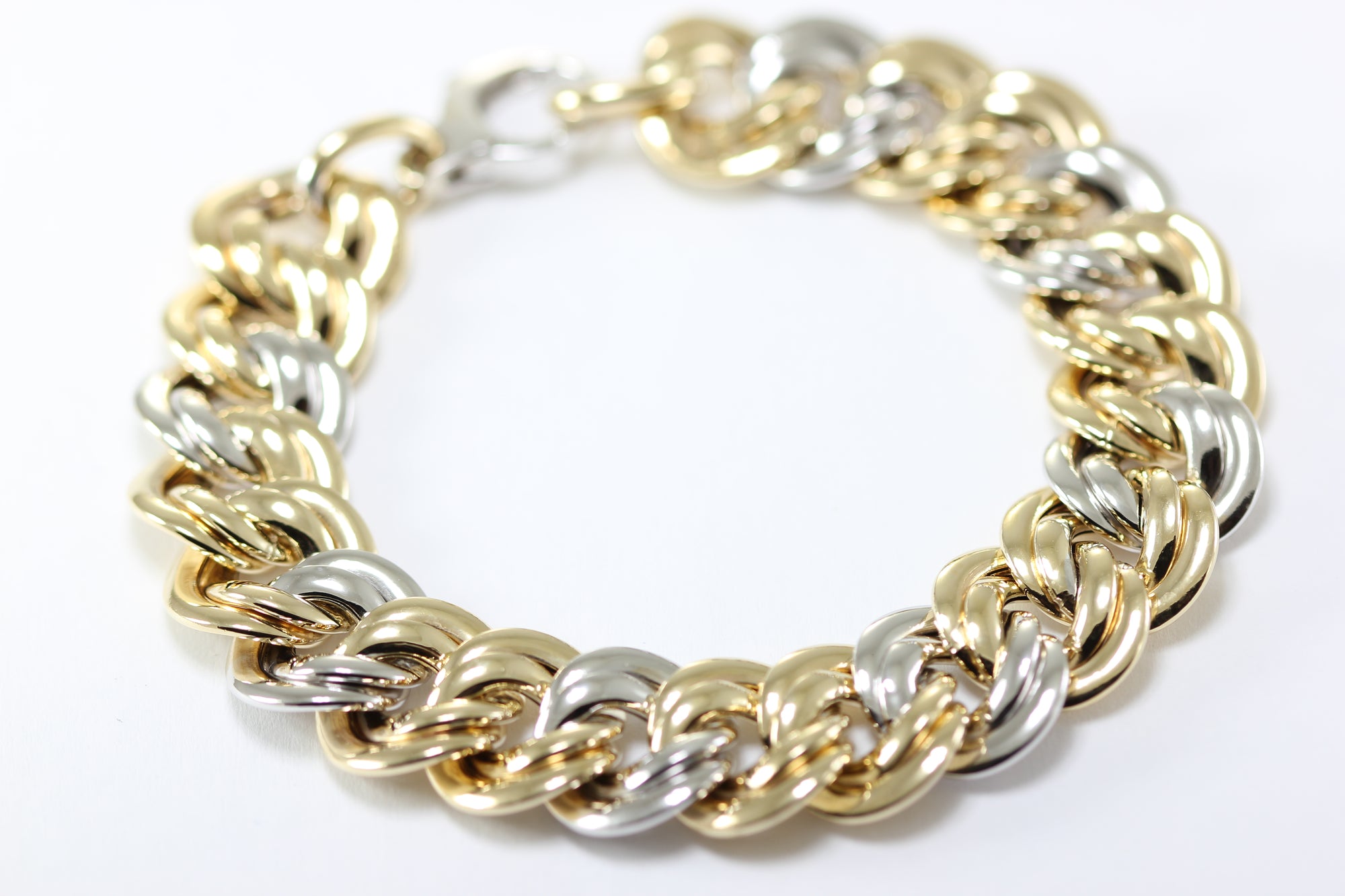 14K TWO TONE GOLD FANCY DOUBLE LINK BRACELET