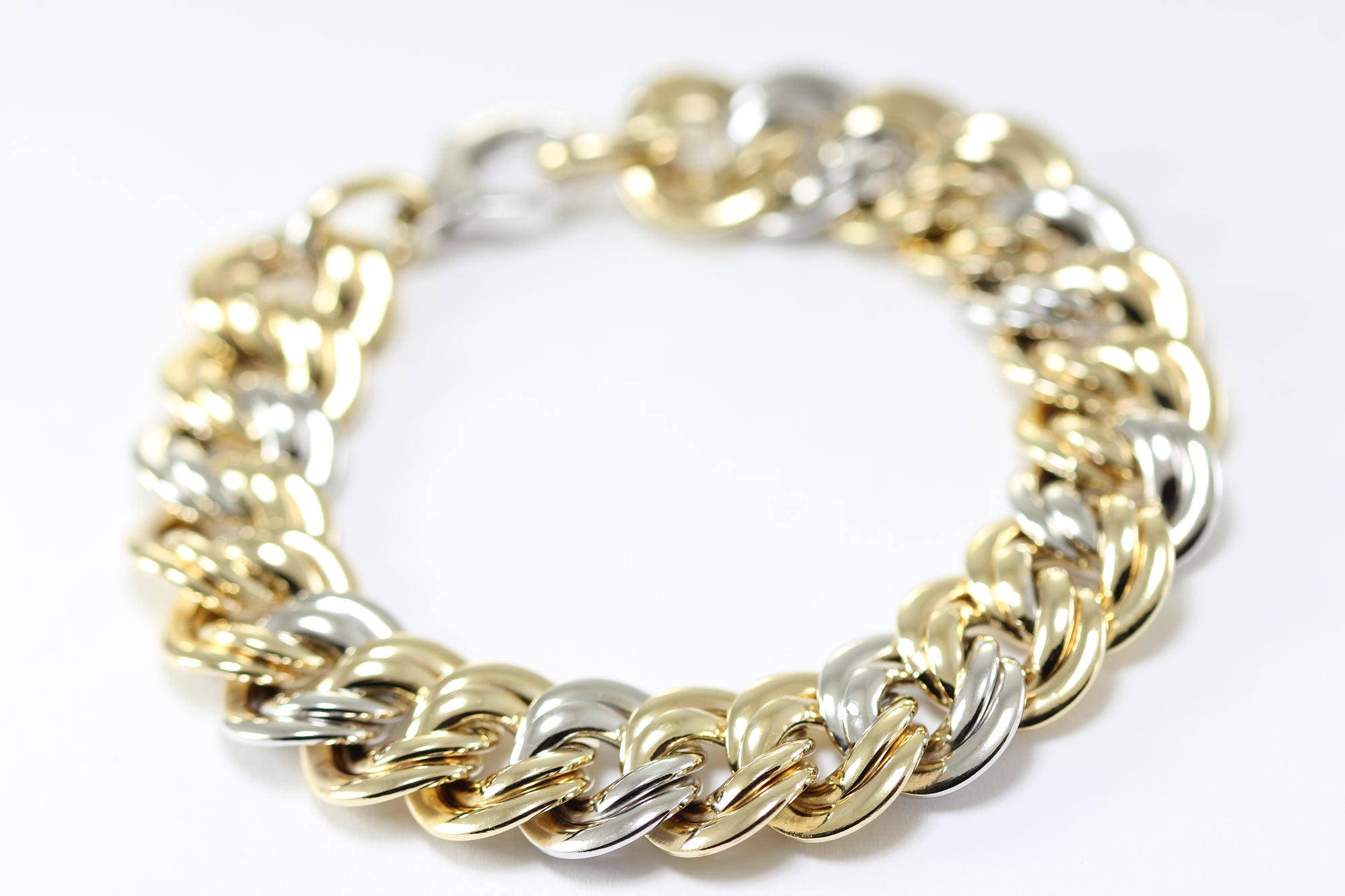 14K TWO TONE GOLD FANCY DOUBLE LINK BRACELET