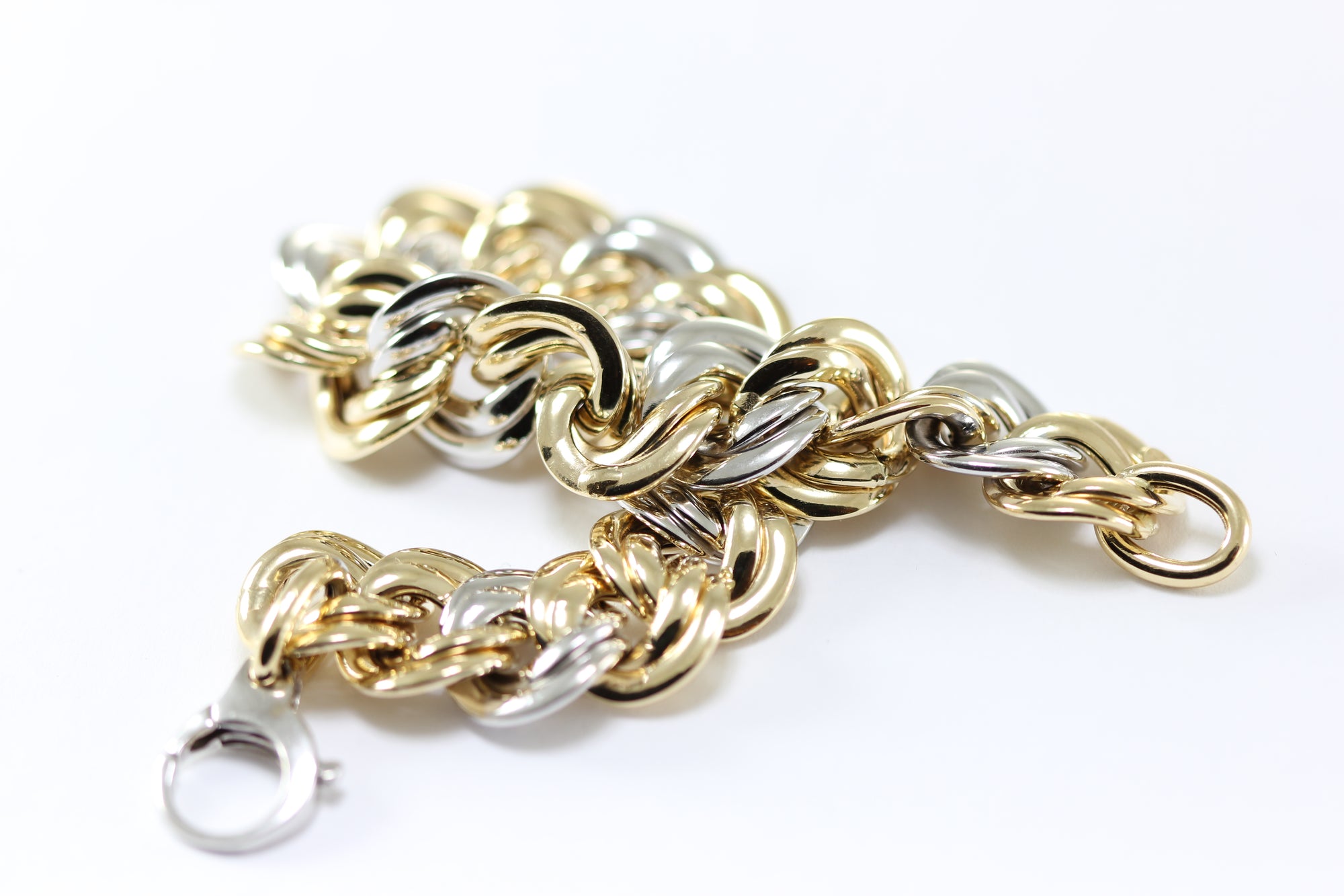 14K TWO TONE GOLD FANCY DOUBLE LINK BRACELET