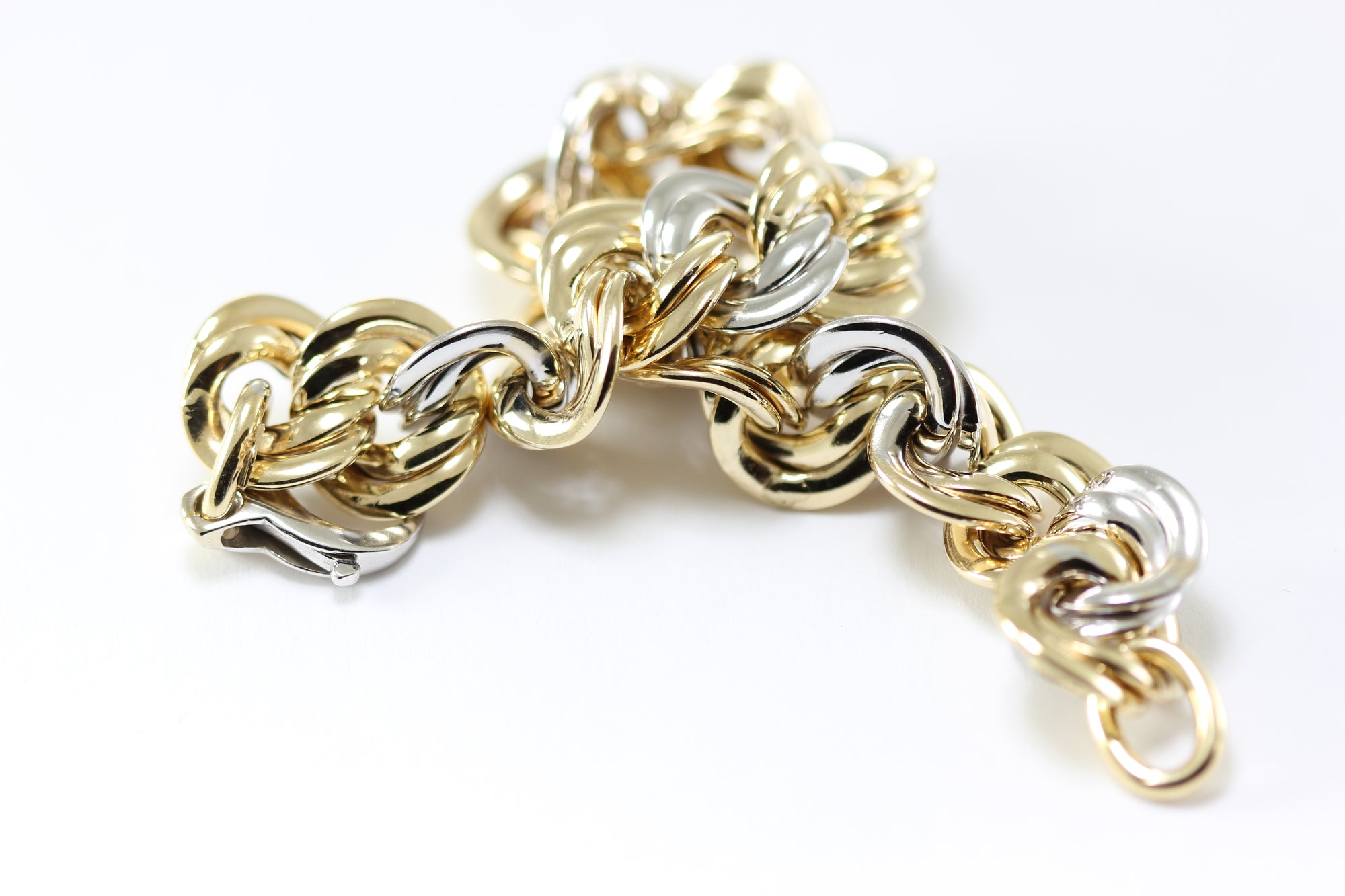 14K TWO TONE GOLD FANCY DOUBLE LINK BRACELET