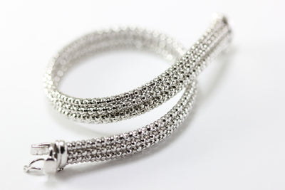 ABC 14K WHITE GOLD WIDE POLISHED POPCORN LADIES BRACELET