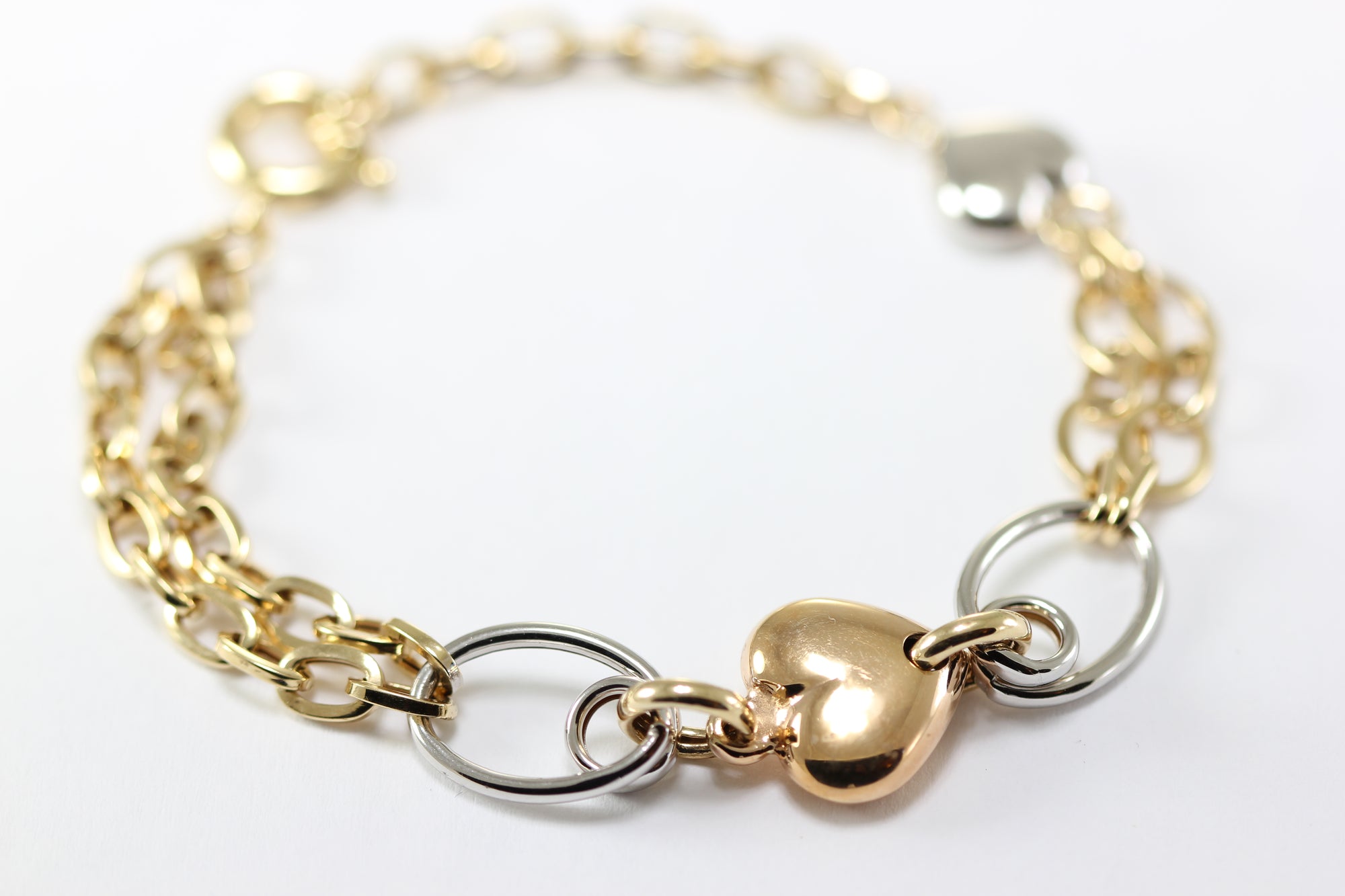 14K TRI COLOR GOLD HEART BRACELET