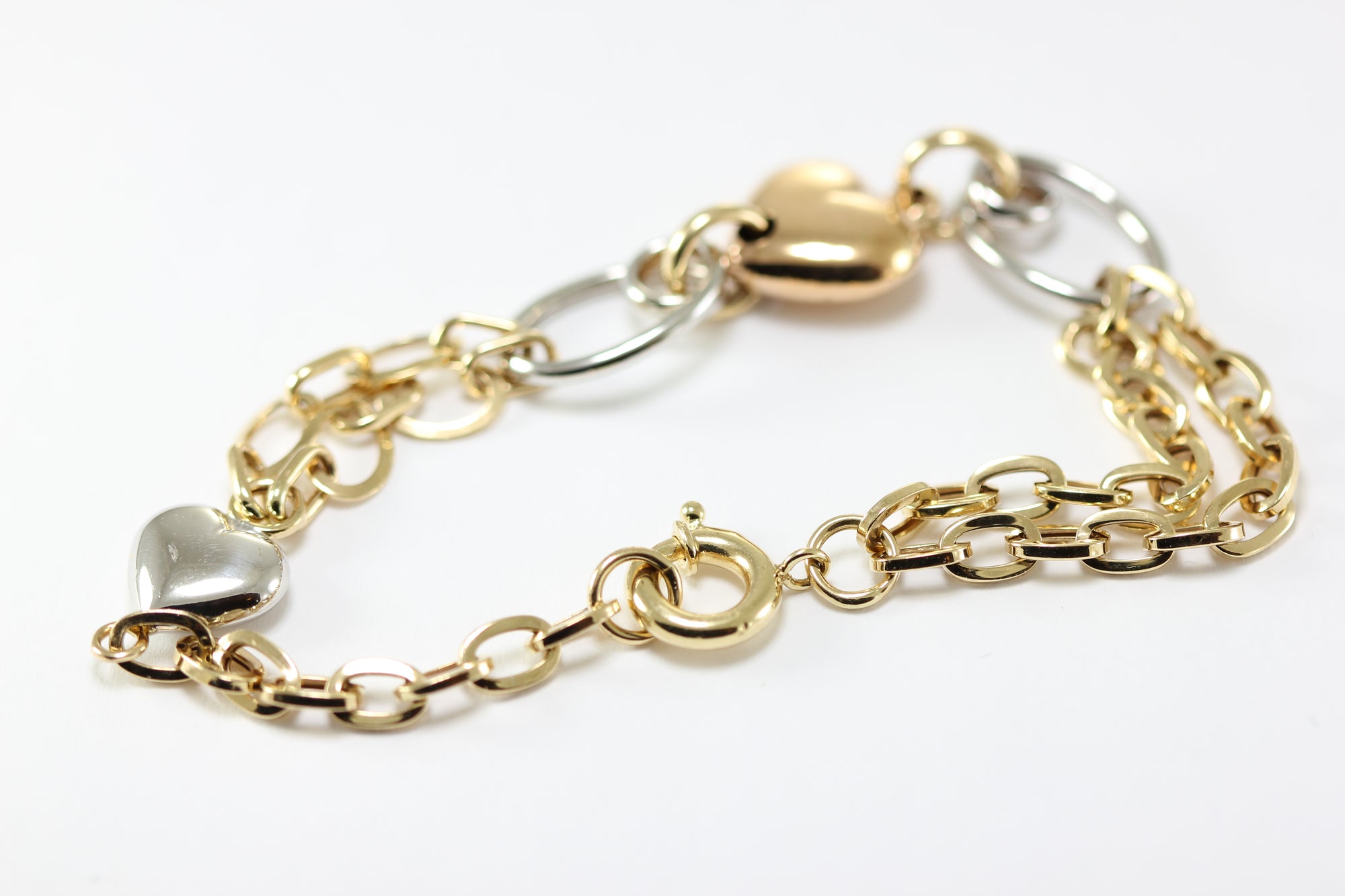 14K TRI COLOR GOLD HEART BRACELET