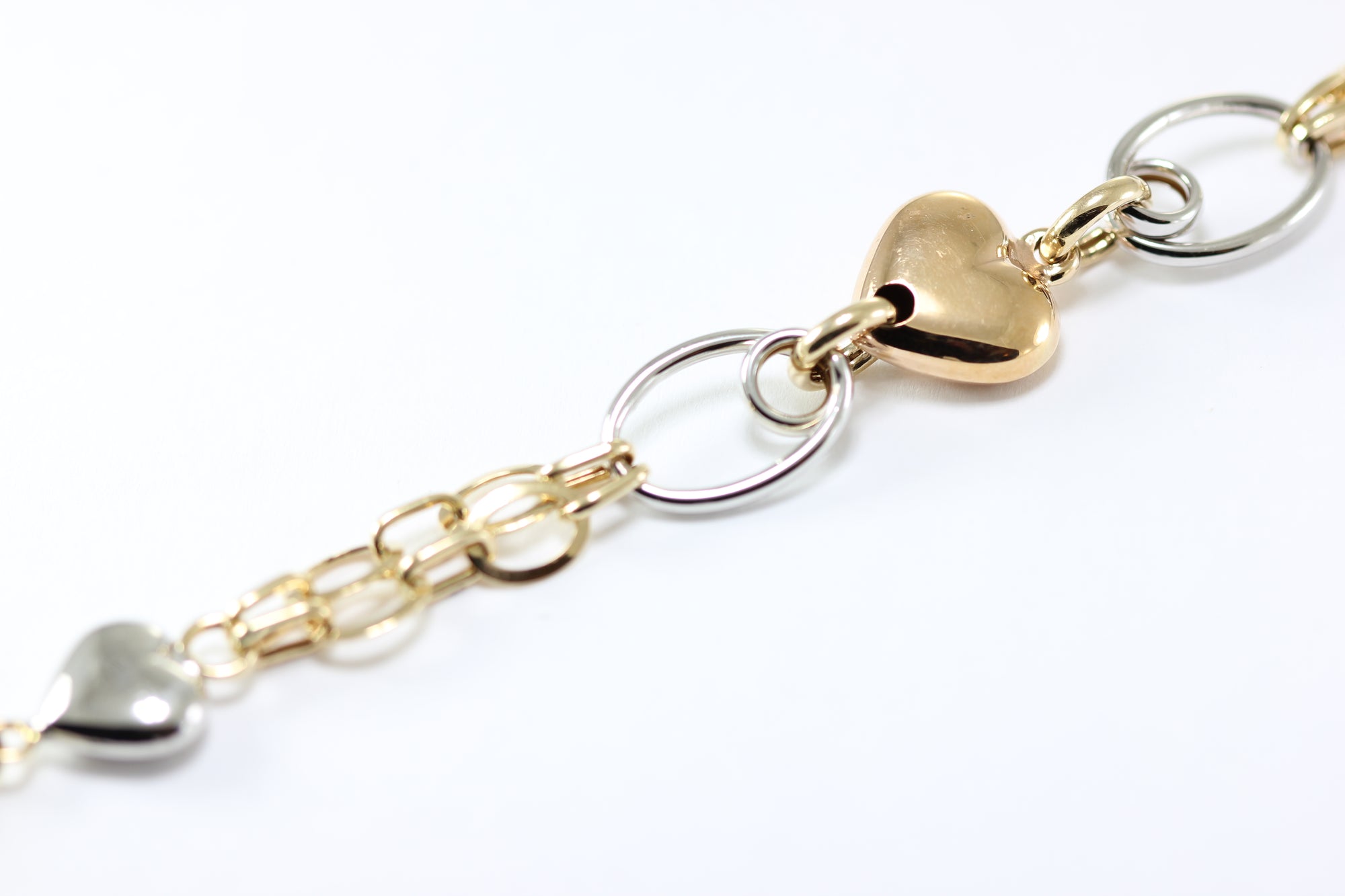 14K TRI COLOR GOLD HEART BRACELET