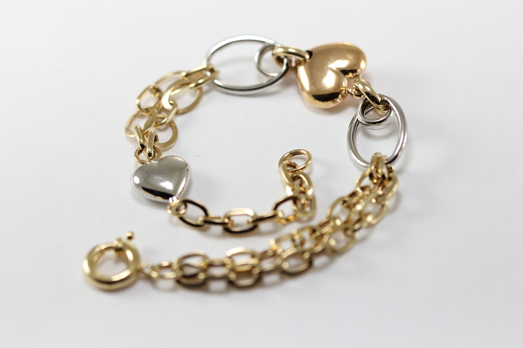 14K TRI COLOR GOLD HEART BRACELET