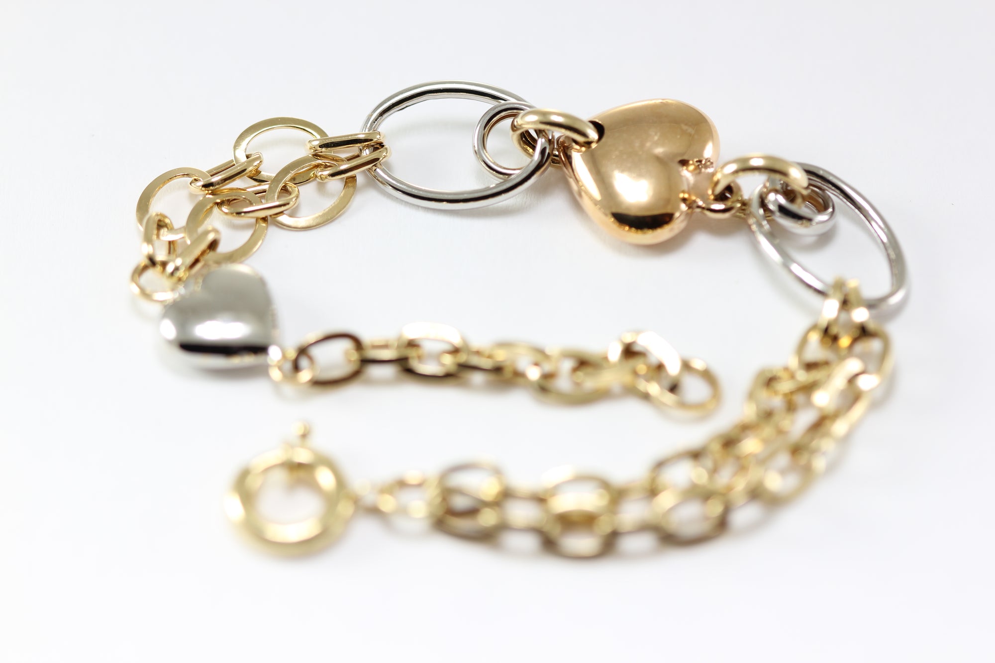 14K TRI COLOR GOLD HEART BRACELET